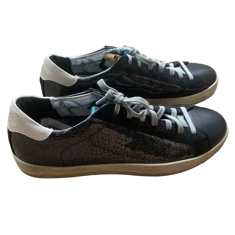 P448 Sneakers Black Leather and Glitter Sz 39-8.5/9 Glam Grunge Streetwear Chic - Picture 5 of 13